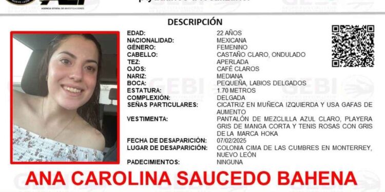 Hallan cuerpo en operativo de búsqueda por desaparición de Ana Carolina en Monterrey